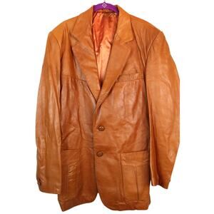 Vintage 70s Startown Camel Tan Leather Jacket Mens 42L Long Tall Retro Western